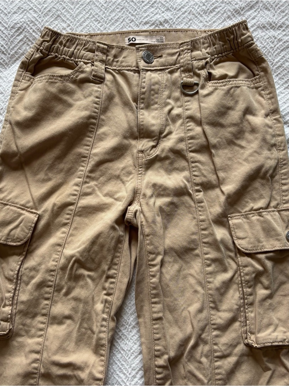 SO High Rise Cargo Wide Leg Pants in Khaki Brown